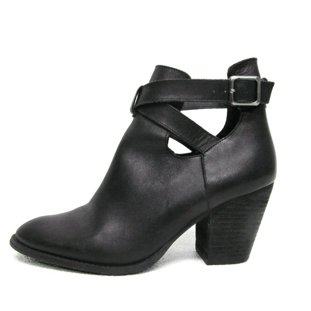 Reba Women's Ankle Boots Black Leather Buckle Size 9.5